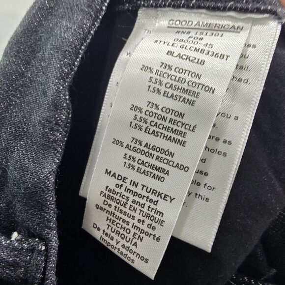 Good American Jeans Womens 20 Black Denim High Rise Crop Mini Boot Whiskering - Picture 9 of 11